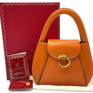 Auth Cartier Orange Leather Gold Hardware Handbag W/Box/D.bag BL120050
